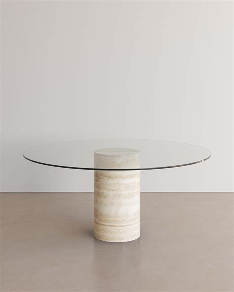 Voyage Dining Table I Glass In Nude Travertine For Sale At 1stDibs
