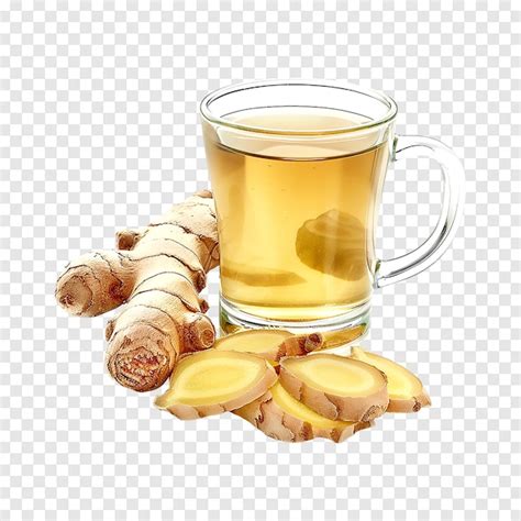 Premium PSD Glass Cup Of Hot Ginger Tea With Ginger Rhizome Sliced Isolated On A Transparent