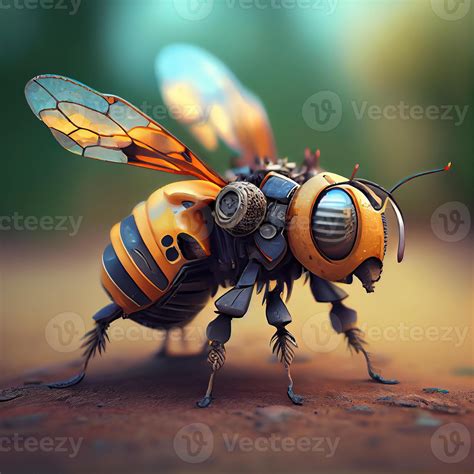 , Robot cyborg bee, concept blockchain and technology networks, yellow