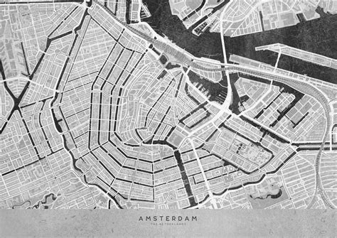 Karte Gray vintage map of Amsterdam Blursbyai ǀ Alle Stadtkarten und