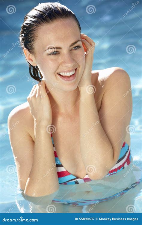 Young Woman Relaxing In Swimming Pool Stock Image Image Of Vacation