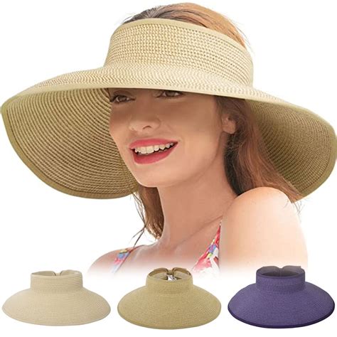 Sun Visor For Women Wide Brim Roll Up Straw Hat Women Beach Visor