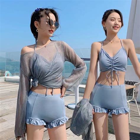 Bikini LUHAZO đi biển du lịch chi tiết nữ áo rút dây có mút ngực kèm quần nhún và áo lưới kín