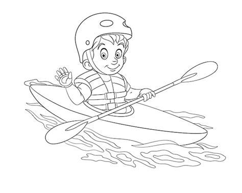 Joyeux Garçon Faisant Du Kayak Page De Livre De Coloriage De Dessin