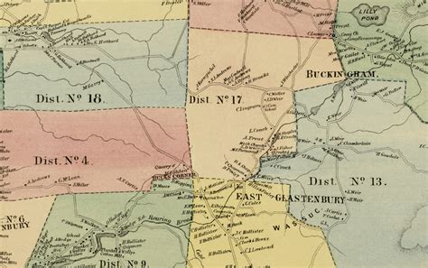 Historic landowners map of Glastonbury, CT from 1869 - KNOWOL