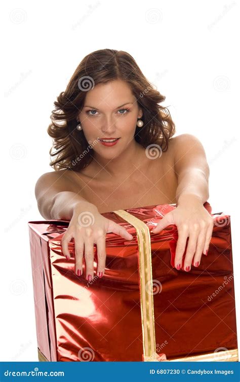 Beautiful Naked Woman Behind A Big Christmas Gift Stock Photo Image Of Season Caucasian