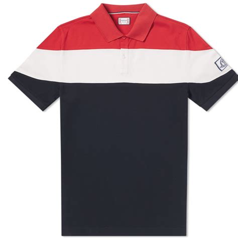 Moncler Gamme Bleu Tricolour Stripe Polo Navy End
