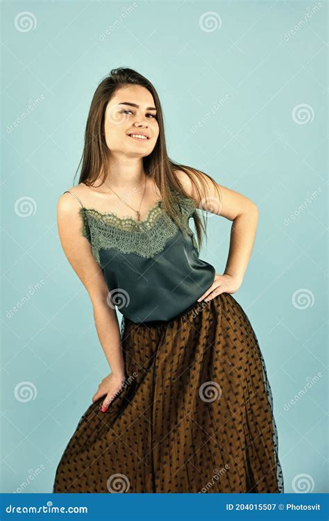 Girl Fashion Model Tender Lace Blouse Nude Shoulders Party Outfit Concept Stock Image Image