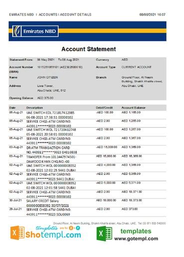 Uae Abu Dhabi Nbd Bank Statement Easy To Fill Fake Template In Excel