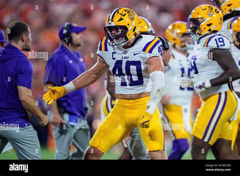 LSU linebacker Whit Weeks (40) reacts during an NCAA college football