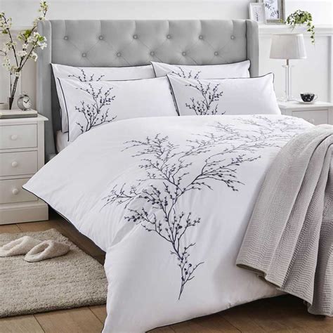 Laura Ashley Pussy Willow Sprig Embroidered Bedding Midnight Blue Closs Hamblin