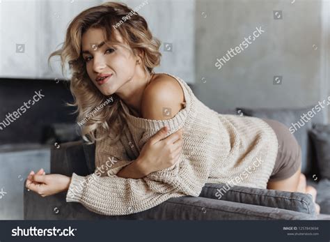 Modern Sexy Blonde Girl On Sofa Stock Photo Shutterstock