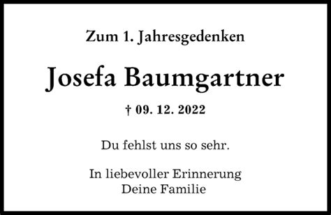 Traueranzeigen Von Josefa Baumgartner Augsburger Allgemeine Zeitung