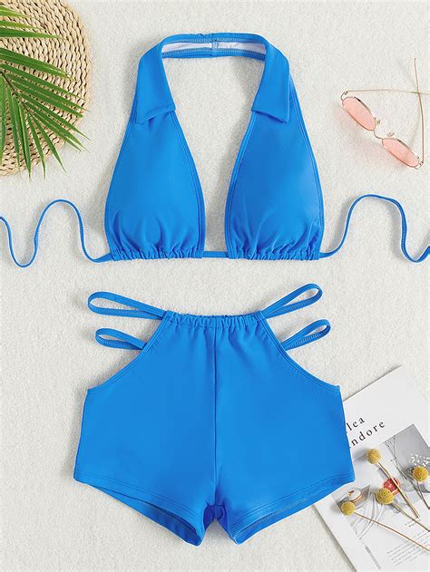 SHEIN Swim Vcay Plain Cut Out Halter Bikini Swimsuit SHEIN USA