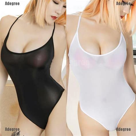 Agsexy Women High Cut Bodysuit Ice Silk See Through Bodysuit Thong Sheer Lingerie Shopee