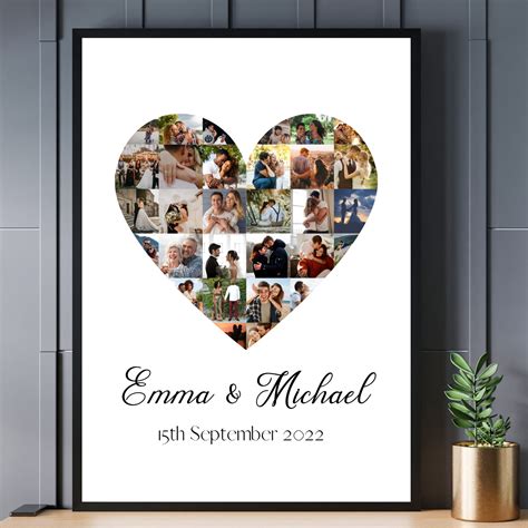 heart shaped photo collage template heart collage poster anniversary