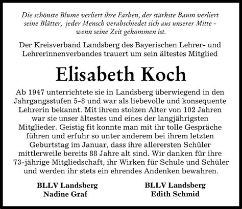 Traueranzeigen von Elisabeth Koch Allgäuer Zeitung