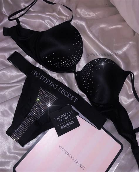 Solo Mio Conjunto De Lencer A Femenina Negro Con Cristales Victoria S Secret Lingerie Bonita
