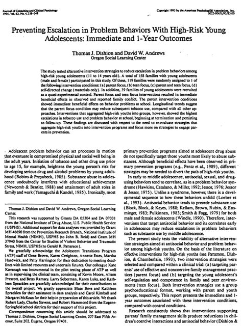 (PDF) Preventing Escalation in Problem Behaviors With High-Risk Young ...