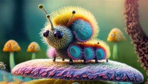 Premium Ai Image Ai Picture Fuzzy Sitting On Mushroom