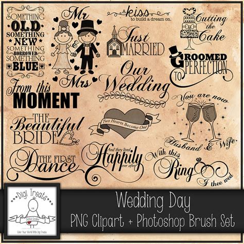 Wedding Day Word Art PNG Clip Art Photoshop Brush Set, Digital ...