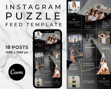 Instagram Puzzle Feed Template Canva 18 Posts Instagram Grid Canva