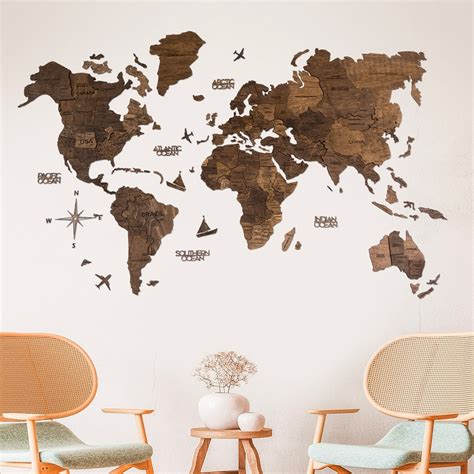 Wooden World Map D Walnut Mapoftheworld Eu