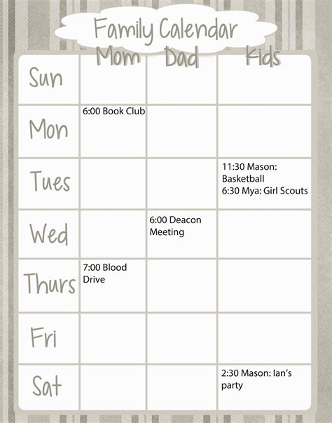 family calendar   printable calendar templates