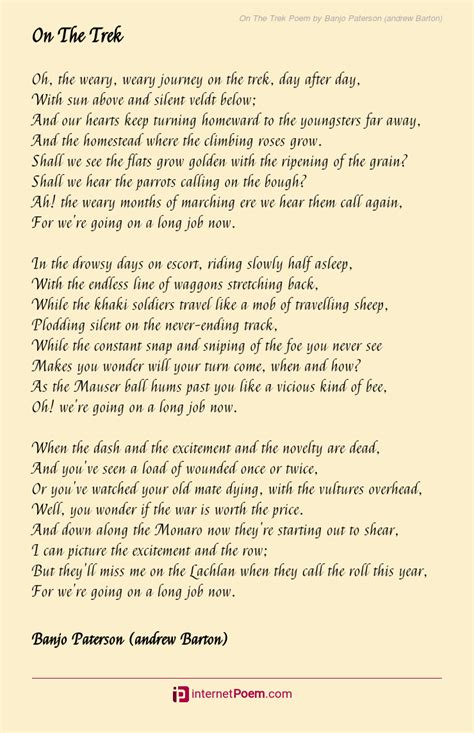 On The Trek Poem By Banjo Paterson Andrew Barton