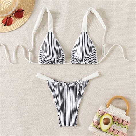 Generic New Striped Triangle Cup Sexy Beach Bikini Hot Spring Split Swimsuit Female