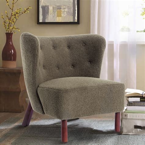 Iyofe Accent Lambskin Sherpa Chair Single Sofa Chair With Walnut Legs