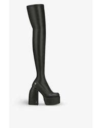 Naked Wolfe Spice Faux Leather Knee Thigh Heeled Boots In Black Lyst