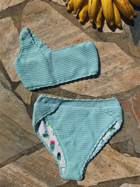 Sizes XS S M L Blue Sky Bikini Set Pattern High Waisted Etsy