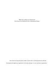 Mba Leadership And Teams Final Project Part Ii Milestone One Docx