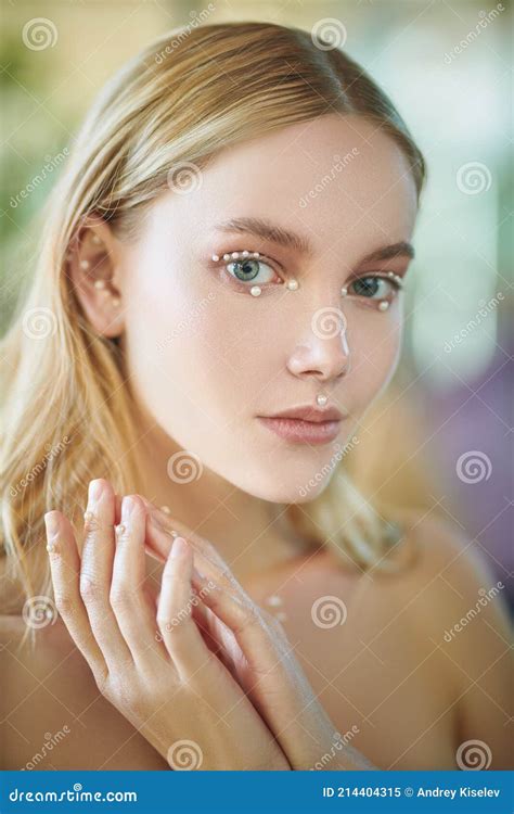 Makeup With Pearls Stock Image Image Of Blonde Girl 214404315