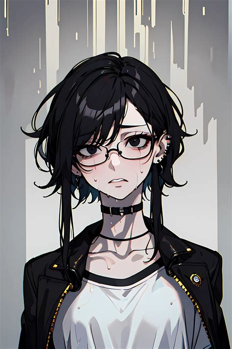 Anime girl with black hair and glasses in a white shirt - SeaArt AI