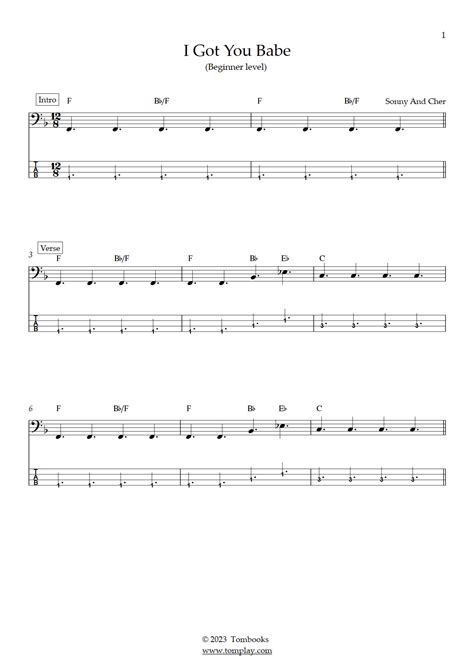 I Got You Babe Beginner Level Sonny Cher Bass Tabs