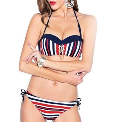 Swim Nwt Nautical Themed Push Up String Bikini Set Poshmark