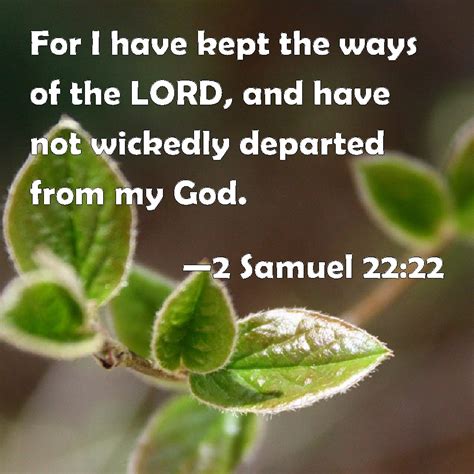 2 Samuel 22:22 For I have kept the ways of the LORD, and have not wickedly departed from my God.