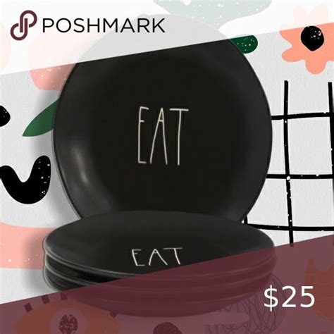 Set Of 2 Rae Dunn Plate Eat Black White Plate Sets Rae Dunn White