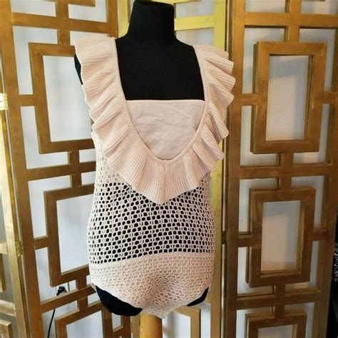 Kendall Kylie Tops Kendall Kylie Crochet Pink Bodysuit M Nude Festival Outfit One Piece