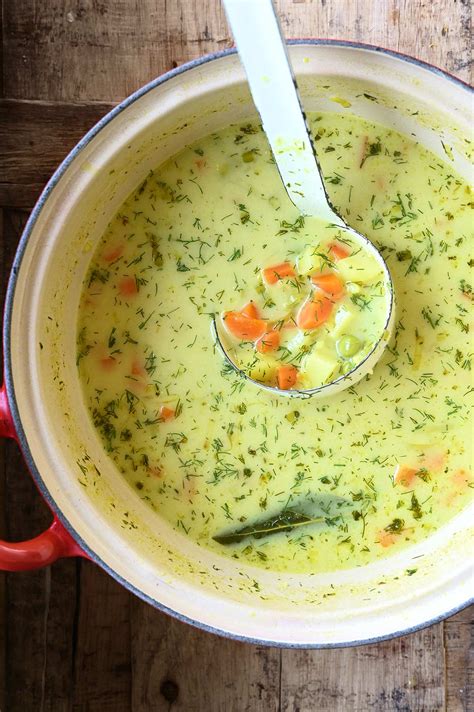 Polish Dill Soup - Serving Dumplings
