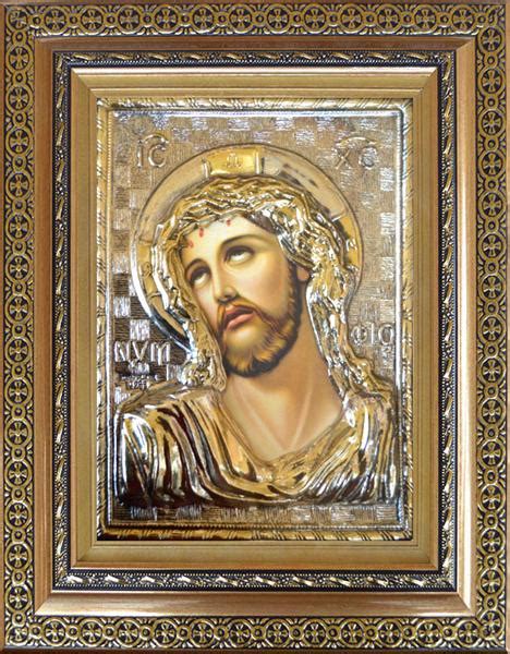 Икона сребърен обков златна рамка "Иисус Христос Трънен венец ...