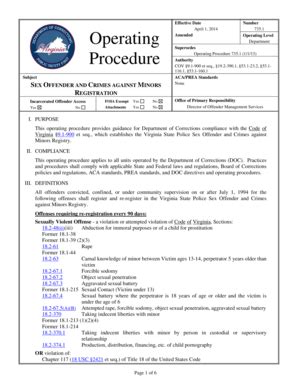 Fillable Online Vadoc Virginia Sex Offender And Crimes Against Minors Registration Virginia