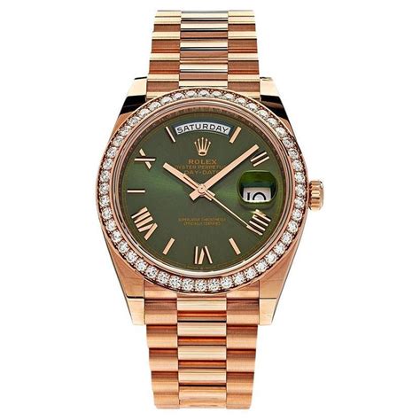 Rolex Day Date 40 Rose Gold Olive Green Dial Diamond Bezel 228345rbr