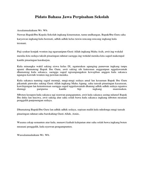 Teks Pidato Perpisahan Kelas 9 Bahasa Jawa