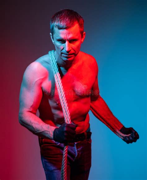 Handsome Naked Torso Man In Gloves With A Rope Stock Image Image Of Rope Shirtless 189890237