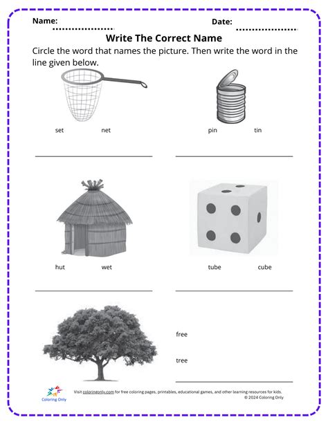 Write The Correct Name Free Printable Worksheet