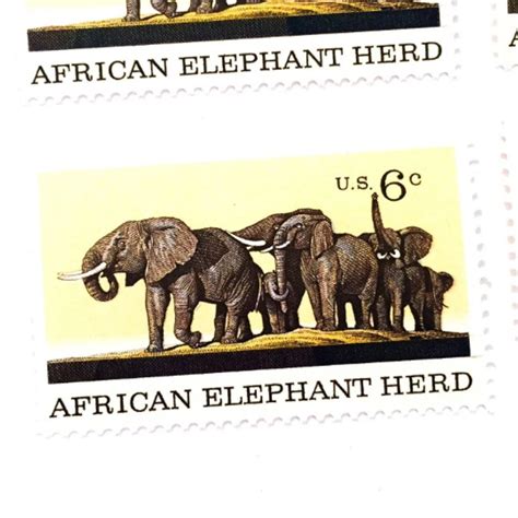 3 X African Elephant Herd Unused Postage Stamps 1970 Vintage 6 Cents