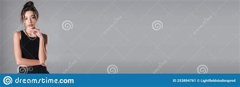 Sensual Brunette Woman In Black Crop Stock Image Image Of Metal Sensual